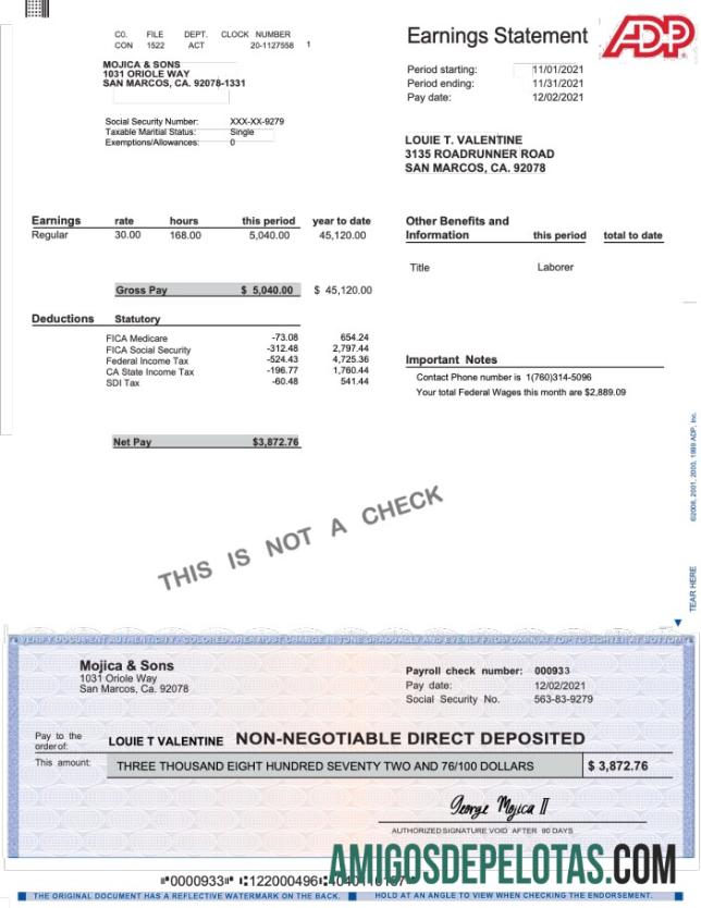 Em branco Modelo Word e PDF de declaração de lucros da ADP